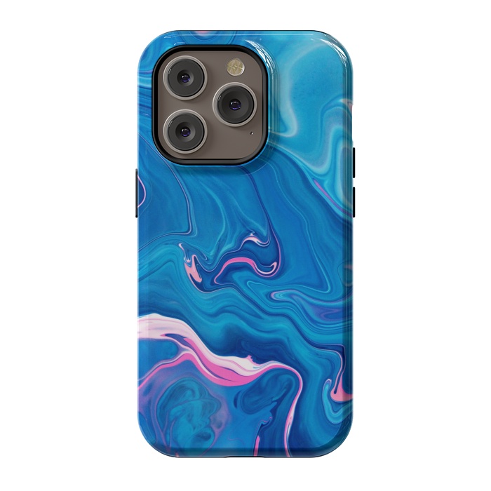 iPhone 14 Pro StrongFit Abstract Marble Painting Blue Pink Orange by ArtsCase