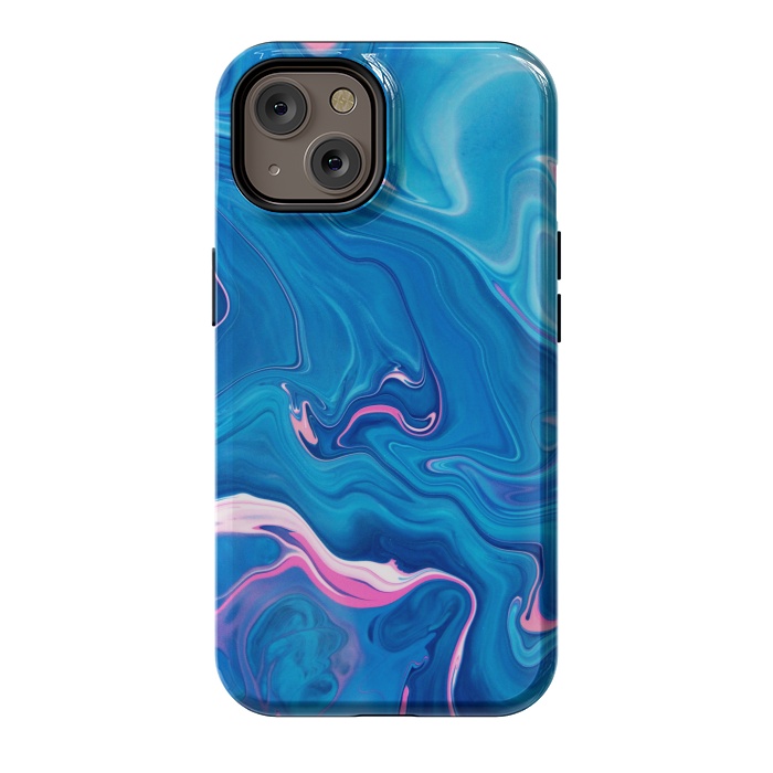 iPhone 14 StrongFit Abstract Marble Painting Blue Pink Orange by ArtsCase
