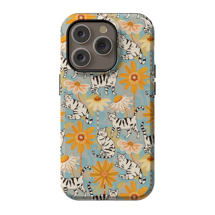 iPhone 14 Pro StrongFit Daisy Cats - Baby Blue  by Tigatiga