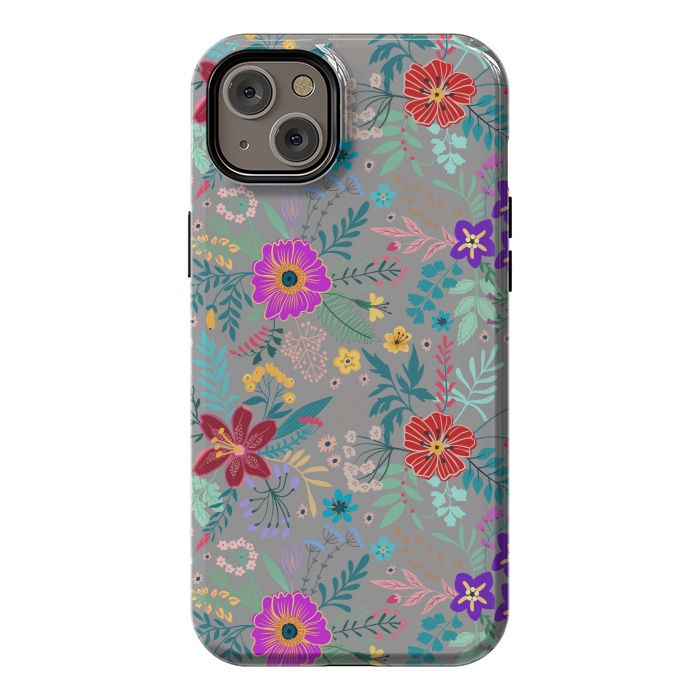 iPhone 14 Plus StrongFit flower patterns on gray background by ArtsCase