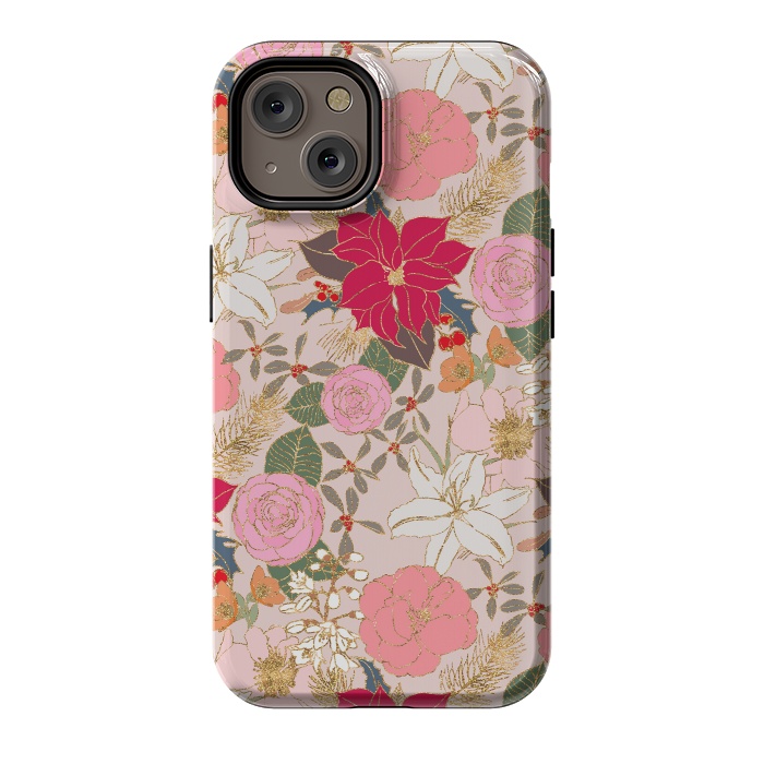 iPhone 14 StrongFit Elegant Golden Strokes Colorful Winter Floral by InovArts