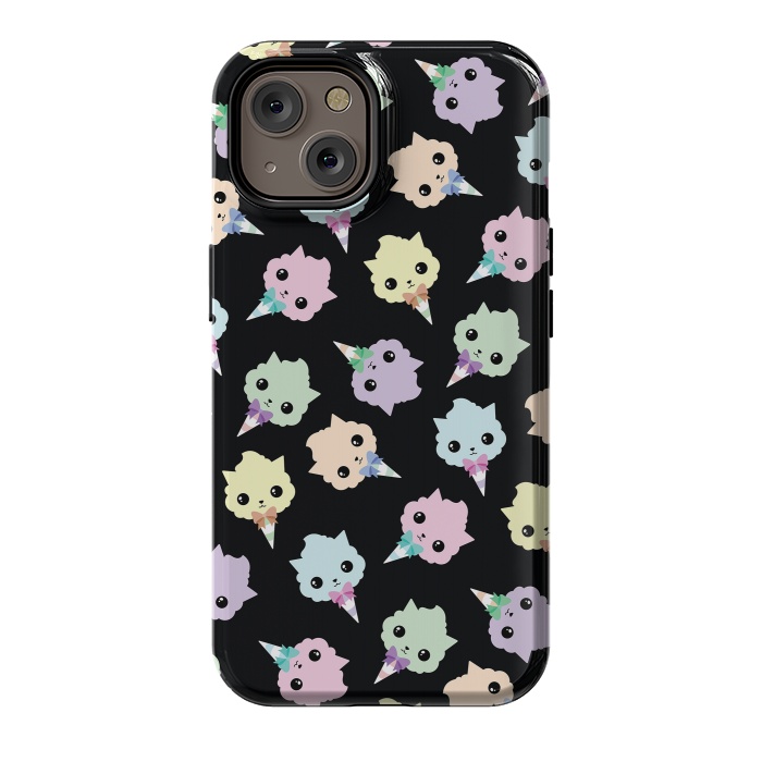 iPhone 14 StrongFit Cotton candy cat pattern by Laura Nagel