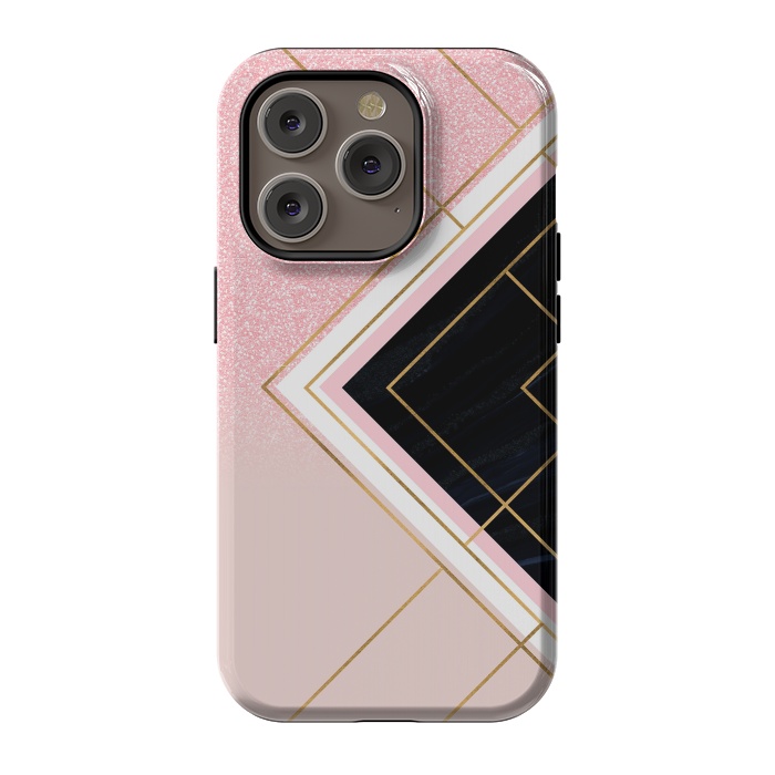iPhone 14 Pro StrongFit Modern Geometric Pink Gold Strokes Design by InovArts