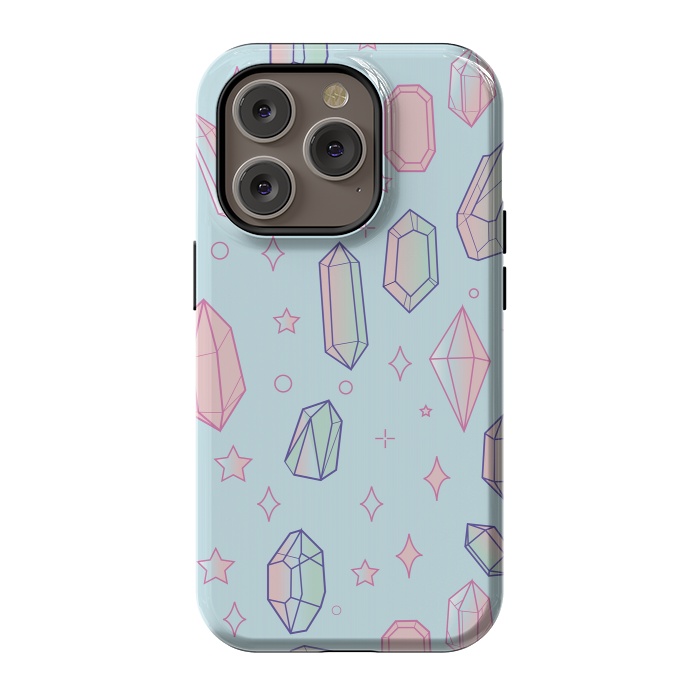 iPhone 14 Pro StrongFit Pastel Crystal Paradise Blue & Pink by Luna Elizabeth Art