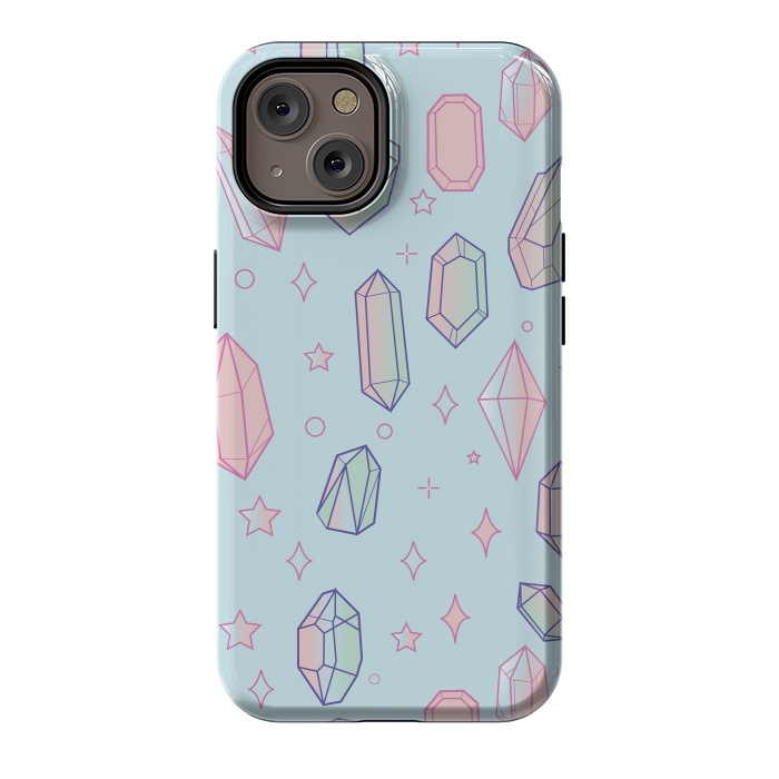 iPhone 14 StrongFit Pastel Crystal Paradise Blue & Pink by Luna Elizabeth Art