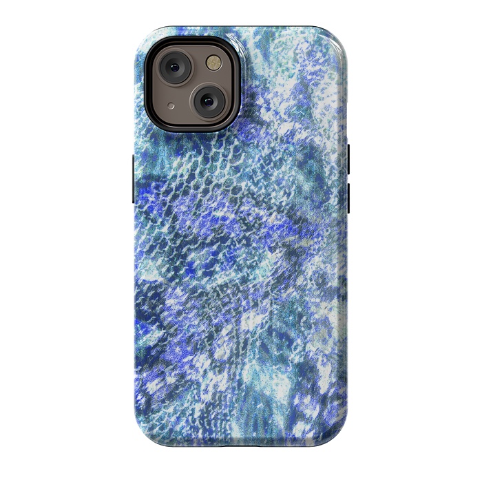 iPhone 14 StrongFit Blue watercolor snake skin pattern by Oana 