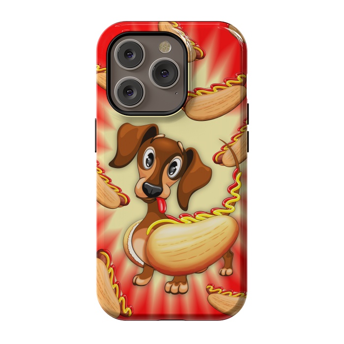 iPhone 14 Pro StrongFit Dachshund Hot Dog Cute and Funny Character by BluedarkArt