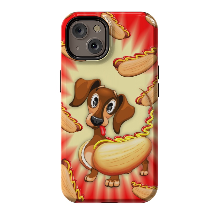 iPhone 14 StrongFit Dachshund Hot Dog Cute and Funny Character by BluedarkArt