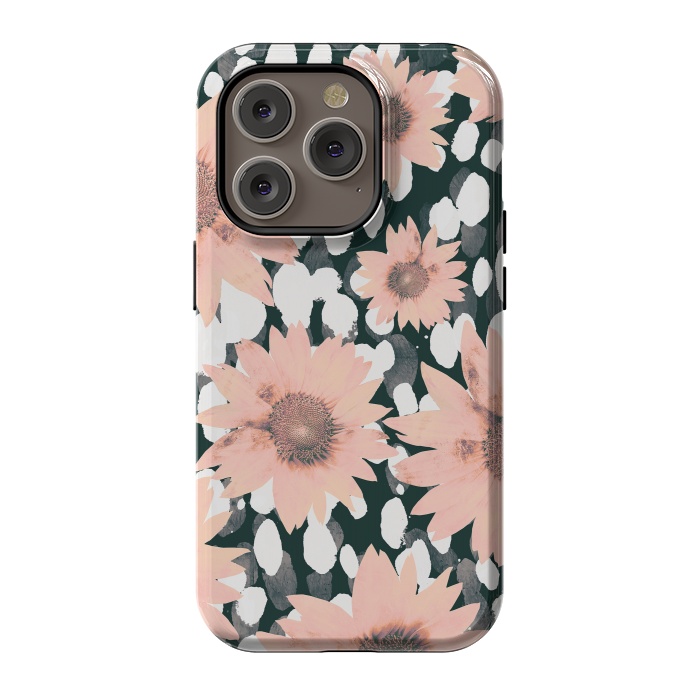iPhone 14 Pro StrongFit Pink flower petals and paint dots by Oana 