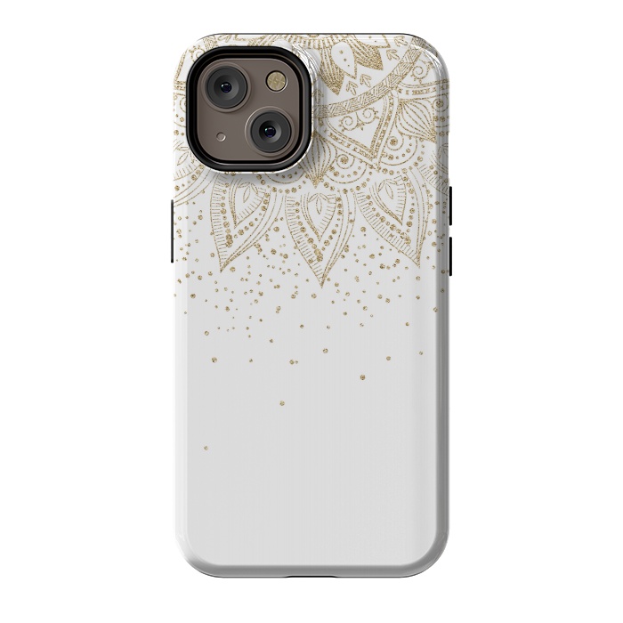 iPhone 14 StrongFit Elegant Gold Mandala Confetti Design by InovArts