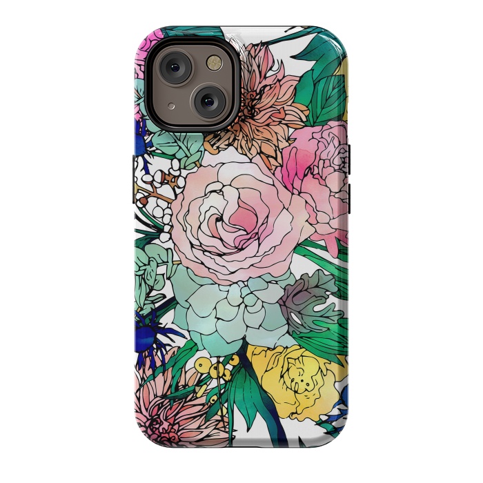 iPhone 14 StrongFit Stylish Colorful Watercolor Floral Pattern by InovArts