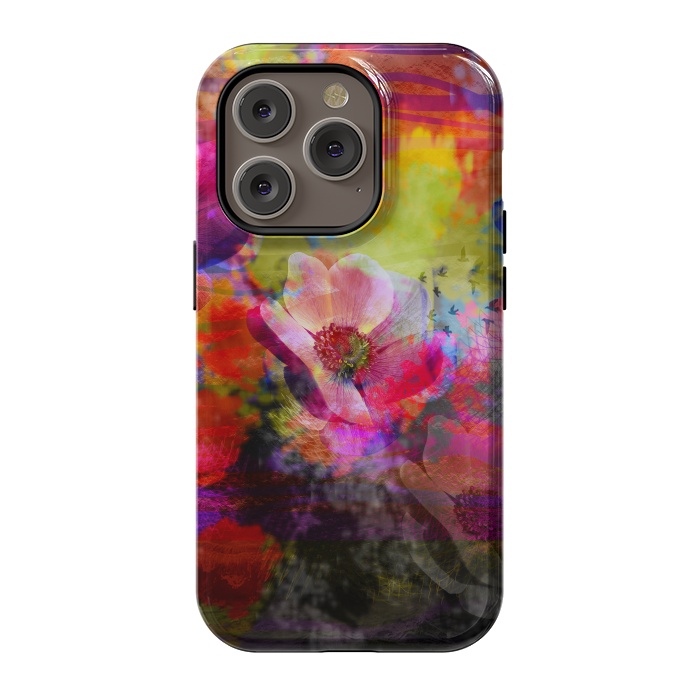 iPhone 14 Pro StrongFit Floral multicolour abstract digital flowers pink by Josie