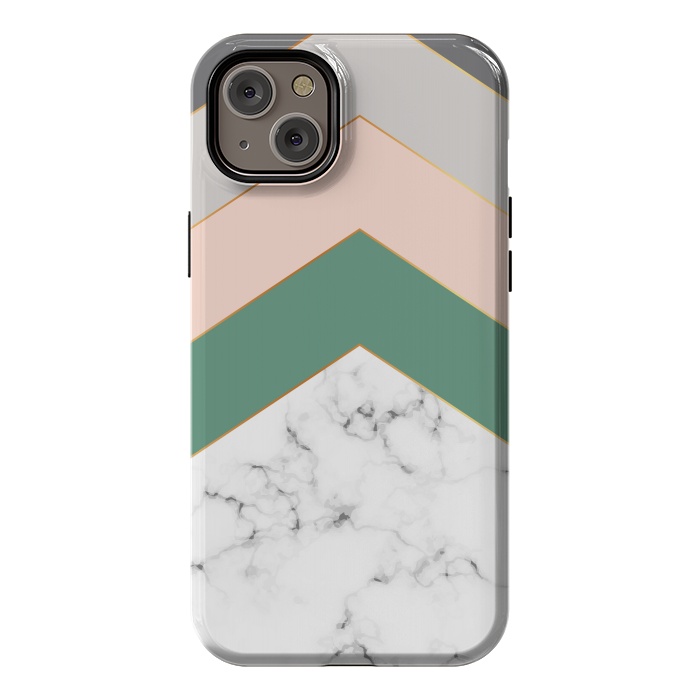 iPhone 14 Plus StrongFit Green Rose and Gray Marble Geometric Design with gold lines by ArtsCase