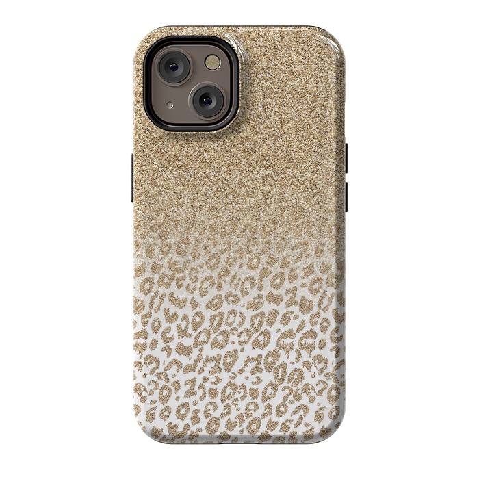 iPhone 14 StrongFit Trendy Gold Glitter and Leopard Print Gradient Design by InovArts