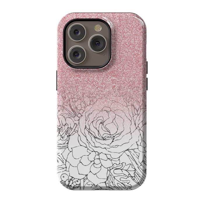 iPhone 14 Pro StrongFit Elegant Floral Doodles Pink Gradient Glitter Image by InovArts