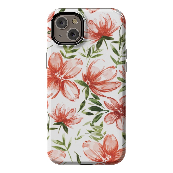 iPhone 14 Plus StrongFit Red Watercolor Flowers by Bledi