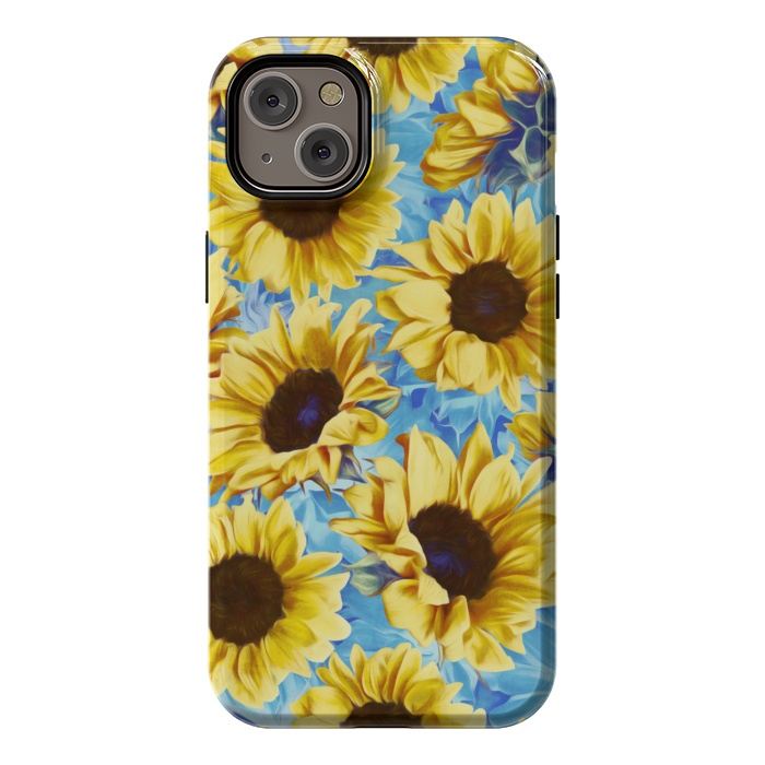 iPhone 14 Plus StrongFit Dreamy Sunflowers on Blue by Micklyn Le Feuvre
