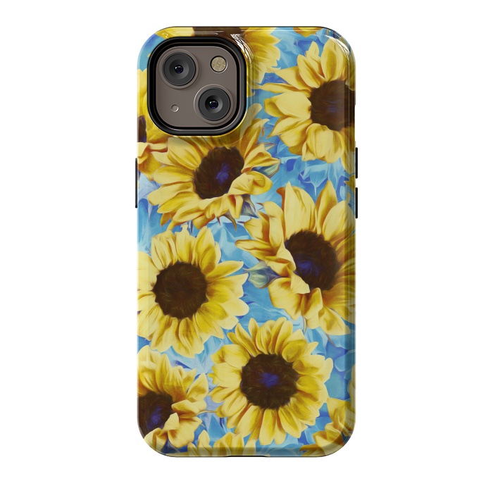 iPhone 14 StrongFit Dreamy Sunflowers on Blue by Micklyn Le Feuvre