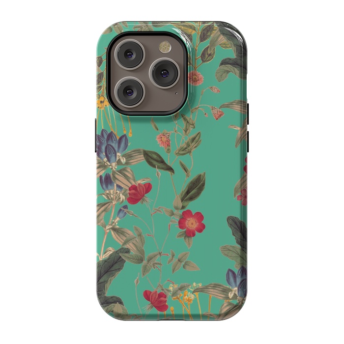 iPhone 14 Pro StrongFit Aqua Blooms by Zala Farah