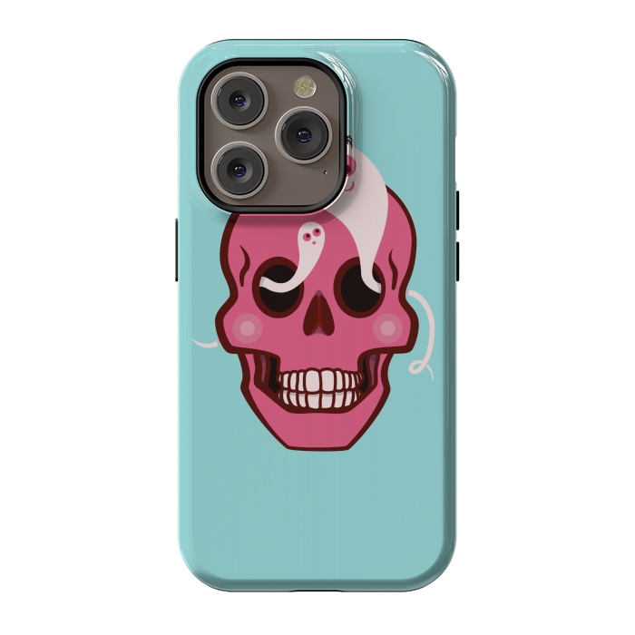 iPhone 14 Pro StrongFit Cute Pink Skull With Spider And Ghosts In Eyes by Boriana Giormova