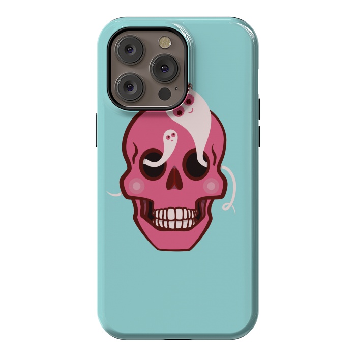 iPhone 14 Pro max StrongFit Cute Pink Skull With Spider And Ghosts In Eyes by Boriana Giormova
