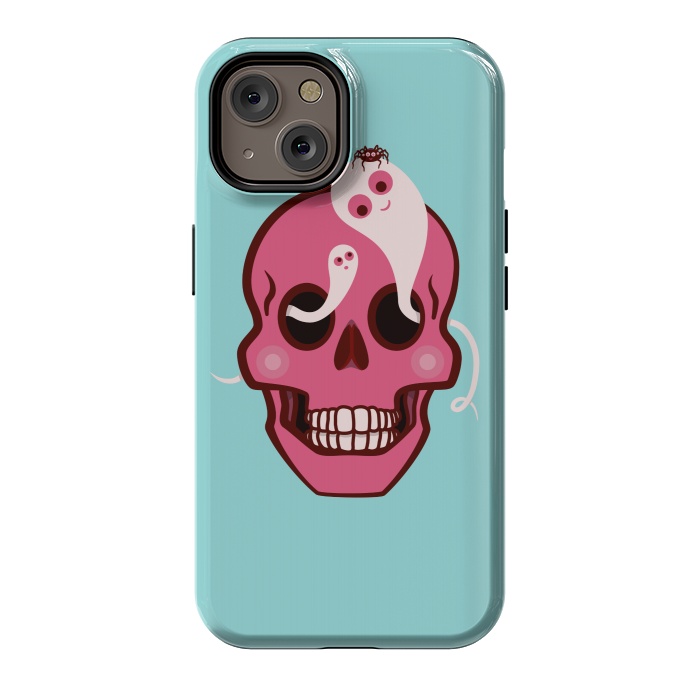 iPhone 14 StrongFit Cute Pink Skull With Spider And Ghosts In Eyes by Boriana Giormova
