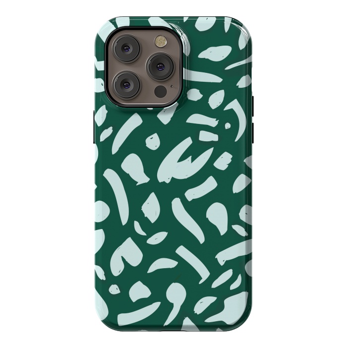 iPhone 14 Pro max StrongFit Deep Emrald | Green Terrazzo Pattern | Fun Funky Eclectic Modern Boho Painting by Uma Prabhakar Gokhale