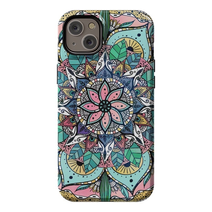 iPhone 14 Plus StrongFit Bohemian Colorful Watercolor Floral Mandala by InovArts