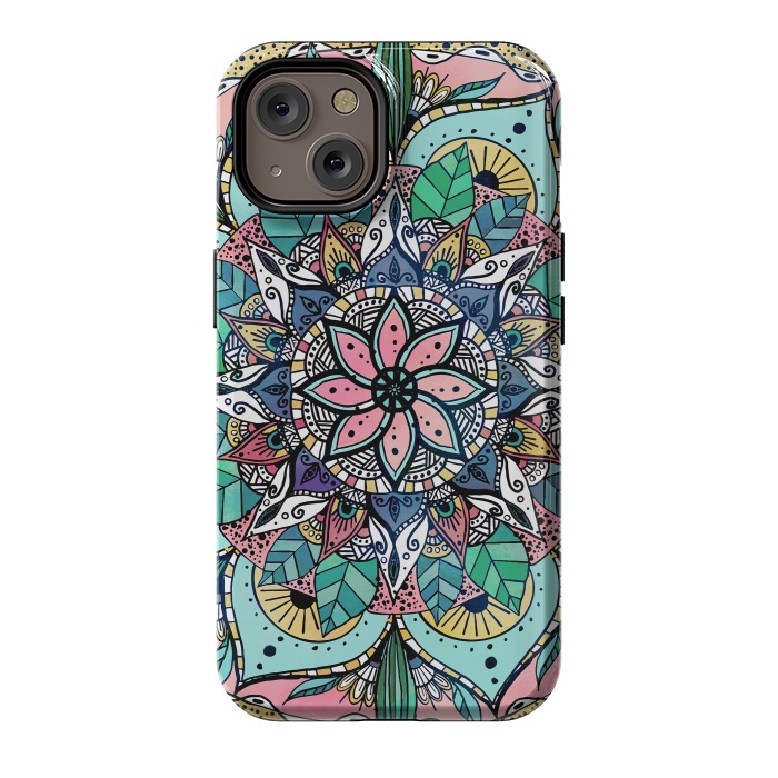 iPhone 14 StrongFit Bohemian Colorful Watercolor Floral Mandala by InovArts