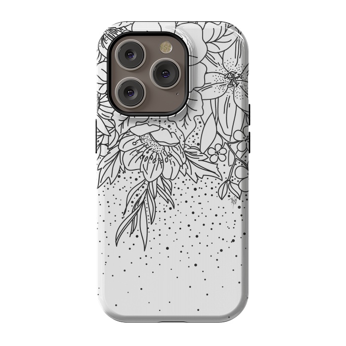 iPhone 14 Pro StrongFit Cute Black White floral doodles and confetti design by InovArts