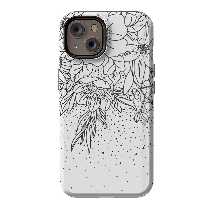 iPhone 14 StrongFit Cute Black White floral doodles and confetti design by InovArts