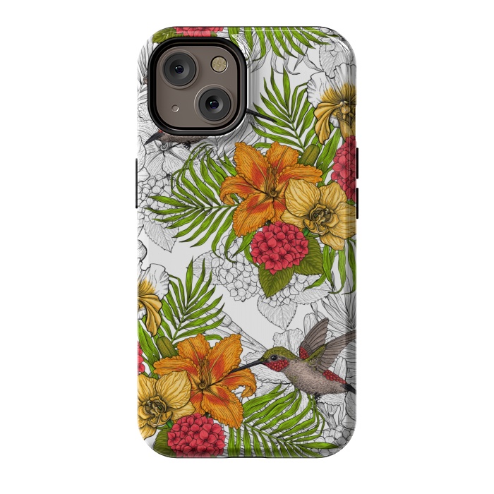 iPhone 14 StrongFit Hummingbirds and tropical bouquet by Katerina Kirilova