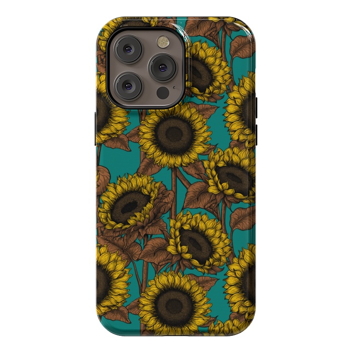 iPhone 14 Pro max StrongFit Sunflowers on turquoise by Katerina Kirilova
