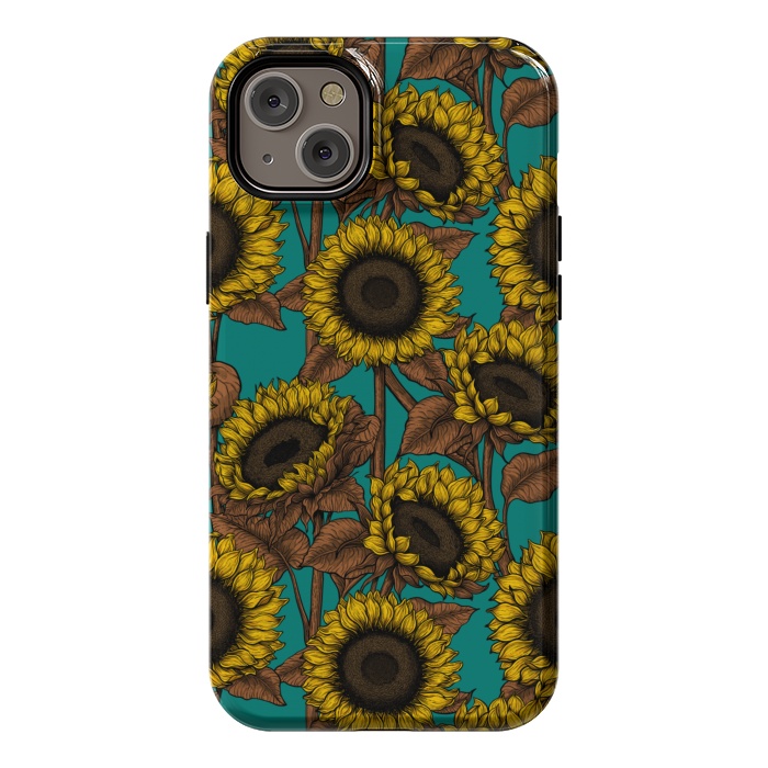 iPhone 14 Plus StrongFit Sunflowers on turquoise by Katerina Kirilova