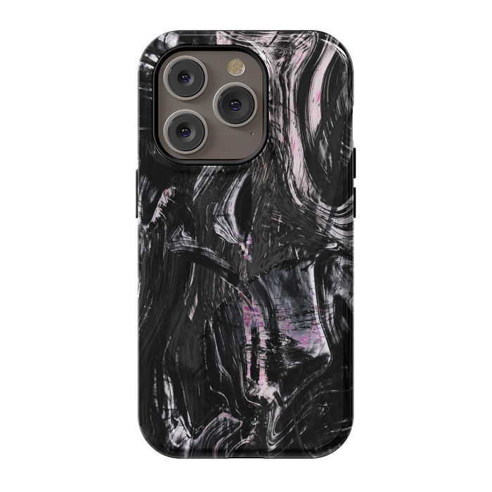 iPhone 14 Pro StrongFit Brushed black pink ink marble by Oana 