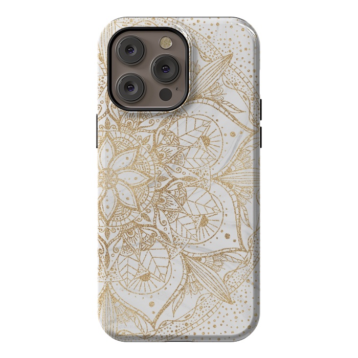iPhone 14 Pro max StrongFit Trendy Gold Floral Mandala Marble Design by InovArts