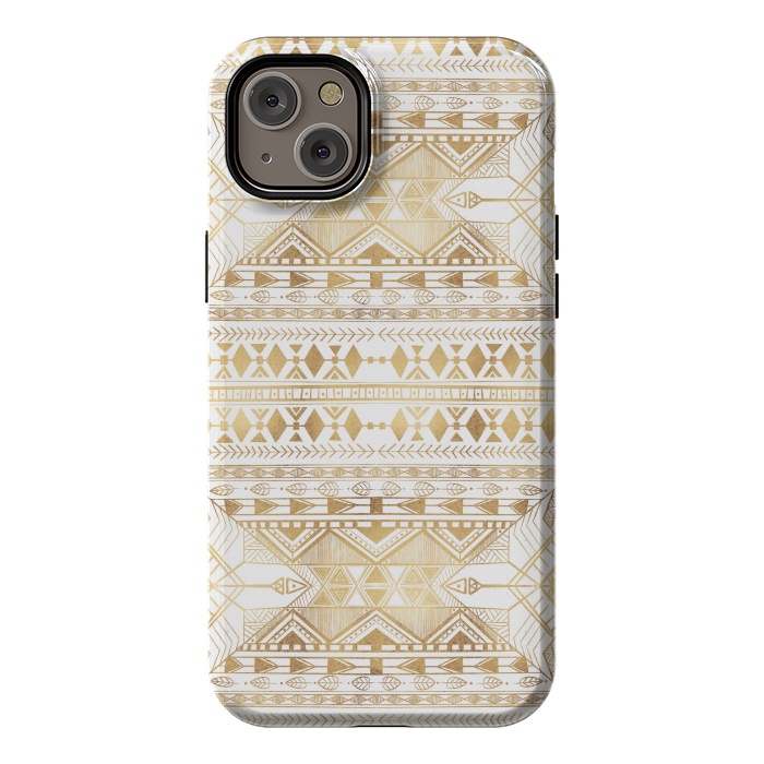 iPhone 14 Plus StrongFit Trendy Gold Geometric Tribal Aztec Pattern by InovArts