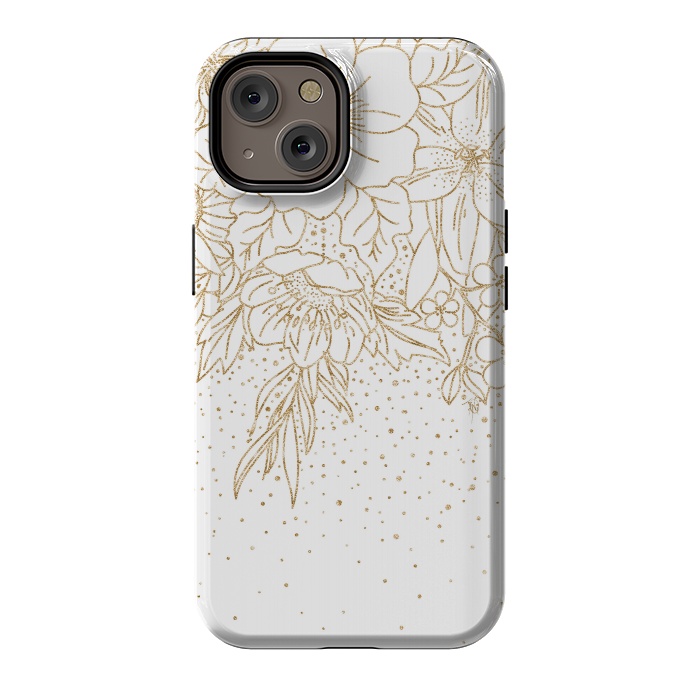iPhone 14 StrongFit Cute Gold floral doodles and confetti design by InovArts