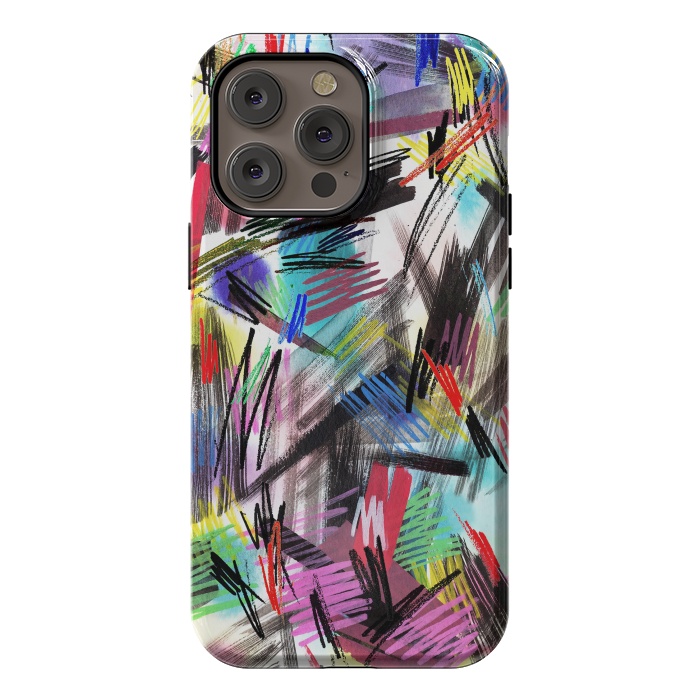 iPhone 14 Pro max StrongFit Wild Colorful Scratches and Strokes  by Ninola Design
