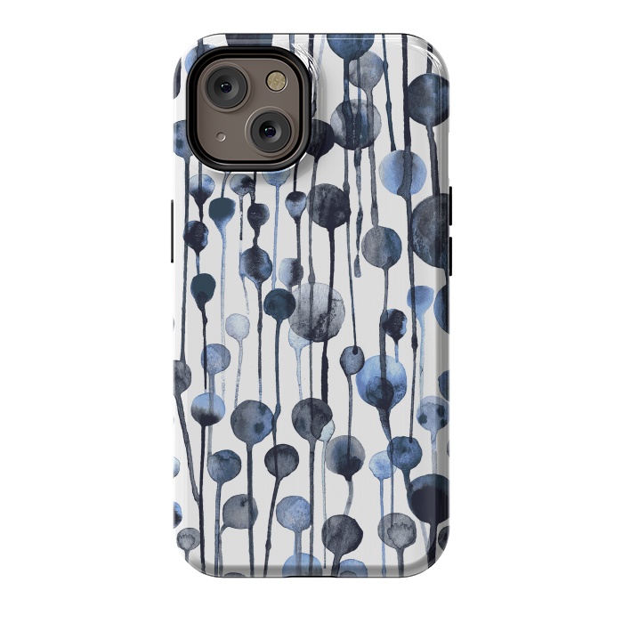 iPhone 14 StrongFit Dripping Watercolor Dots Navy by Ninola Design