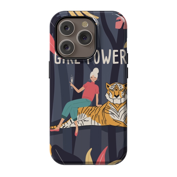 iPhone 14 Pro StrongFit Girl Power - Woman and Tiger by Jelena Obradovic