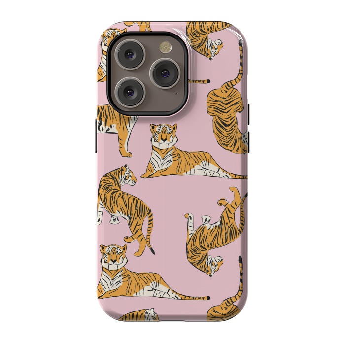 iPhone 14 Pro StrongFit Tiger Pattern, pink, 001 by Jelena Obradovic