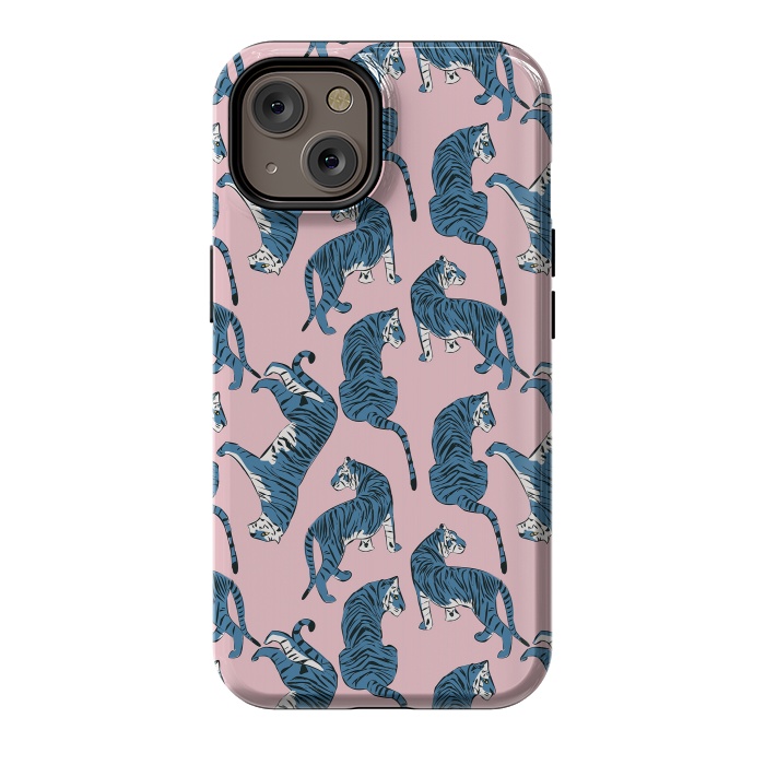 iPhone 14 StrongFit Tiger Pattern, blue&pink, 003 by Jelena Obradovic