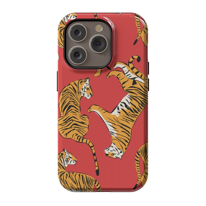 iPhone 14 Pro StrongFit Tiger Pattern, red, 005 by Jelena Obradovic