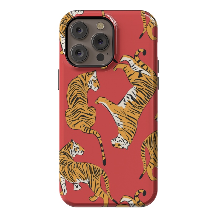 iPhone 14 Pro max StrongFit Tiger Pattern, red, 005 by Jelena Obradovic