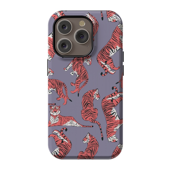 iPhone 14 Pro StrongFit Tiger pattern, purple, 007 by Jelena Obradovic