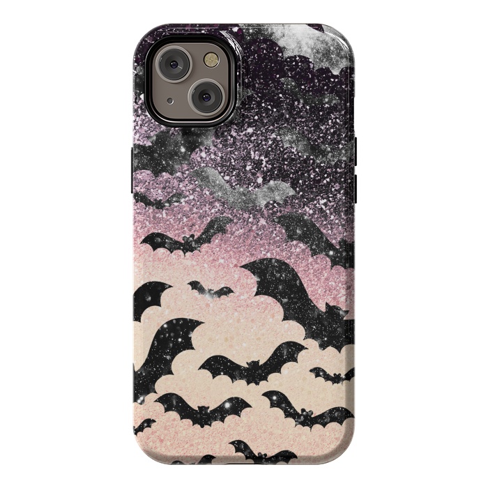 iPhone 14 Plus StrongFit Bats in glitter starry night - Halloween by Oana 