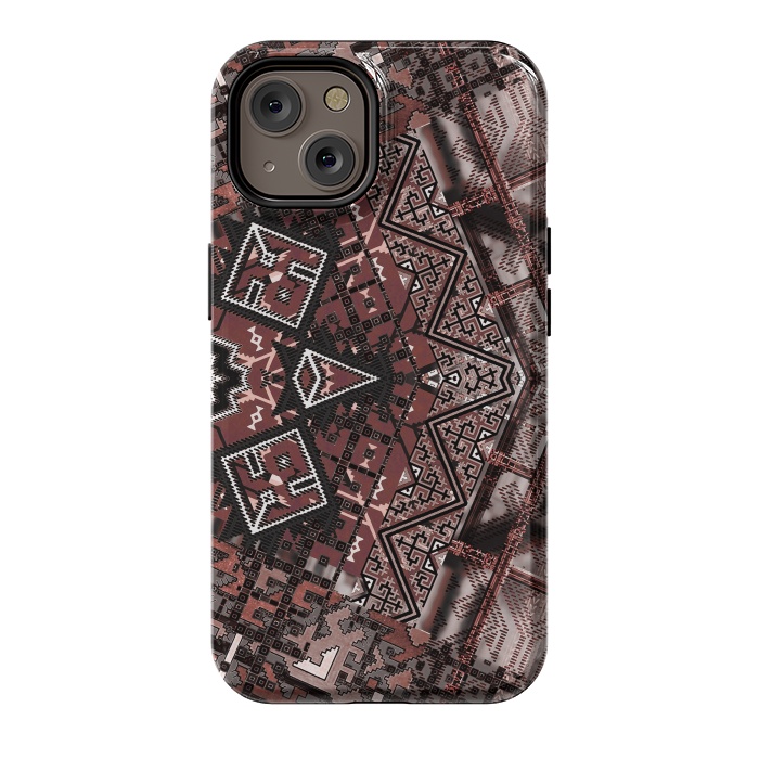 iPhone 14 StrongFit Ethnic brown geometric pattern by Oana 
