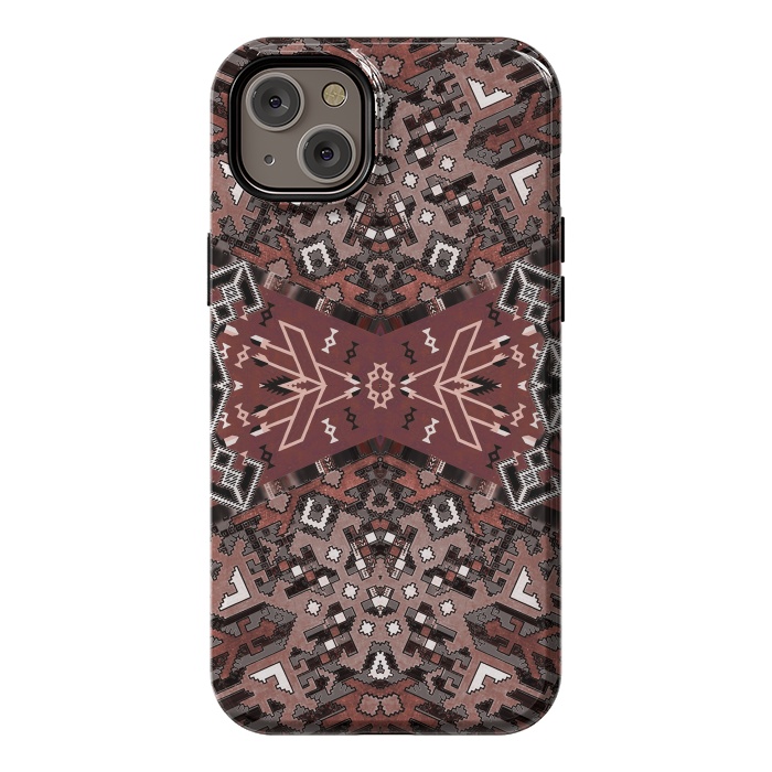 iPhone 14 Plus StrongFit Ethnic geometric pattern in autumnal brown by Oana 