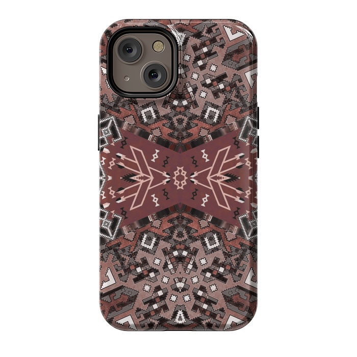 iPhone 14 StrongFit Ethnic geometric pattern in autumnal brown by Oana 